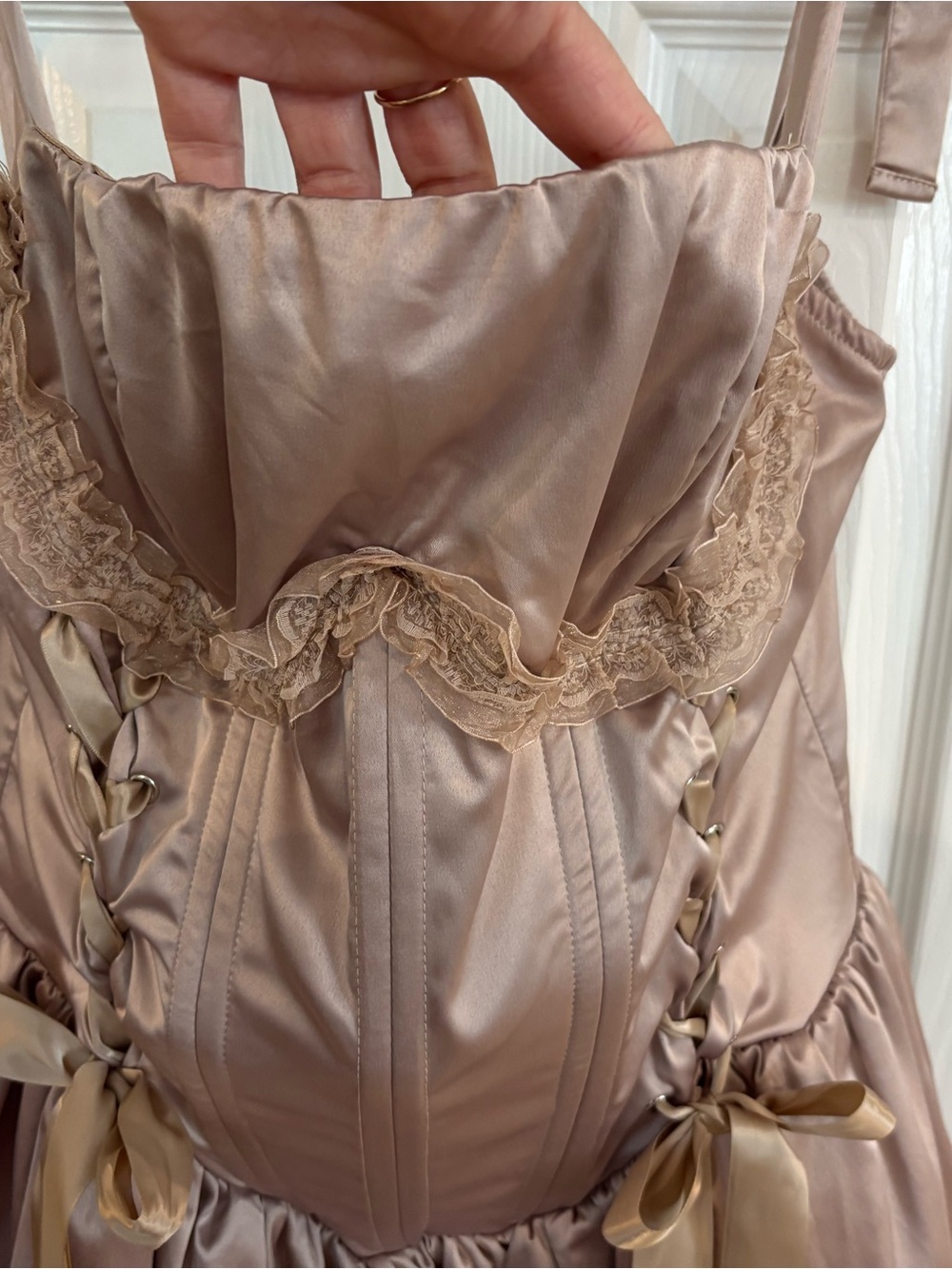 Fashion Nova Fair Lady Satin Bubble Mini Dress Mocha XL Corset Lace Up Coquette - Picture 4 of 10